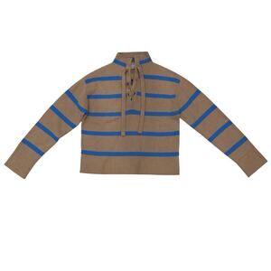 NWOT Everlane The Lace-Up Smock Sweater Wool Blend Tan and Blue Stripe Size XS